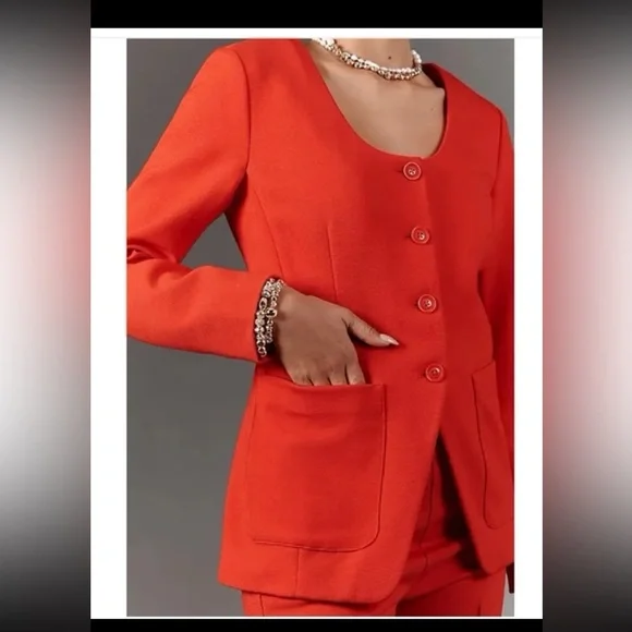NWT Anthropologie Maeve Scoop-Neck Cutaway Blazer in Red size Medium - Picture 4 of 12